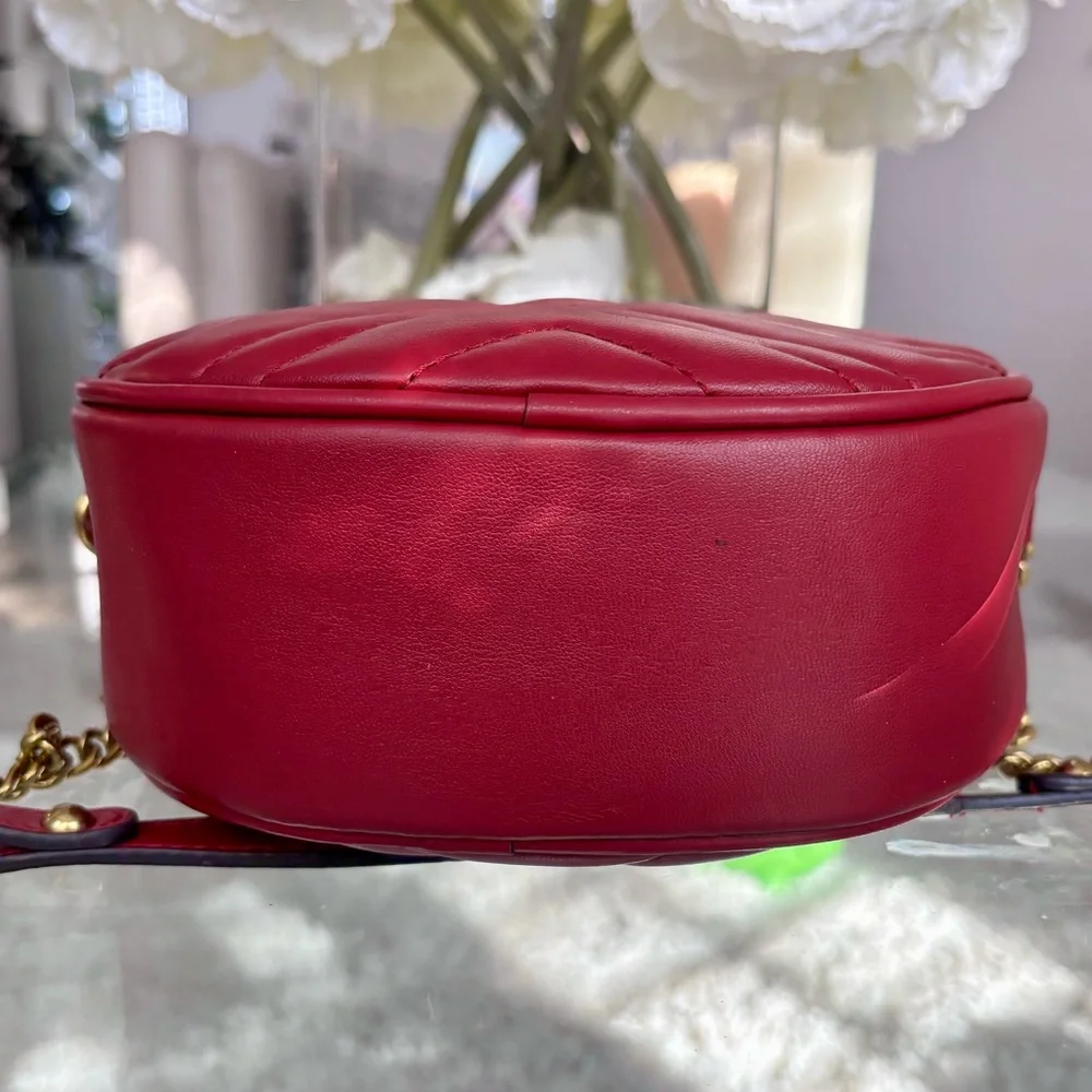 DESIGNER INSPIRED G G MARMONT Red Round Crossbody Bag with Gold Accents - Picture 8 of 12